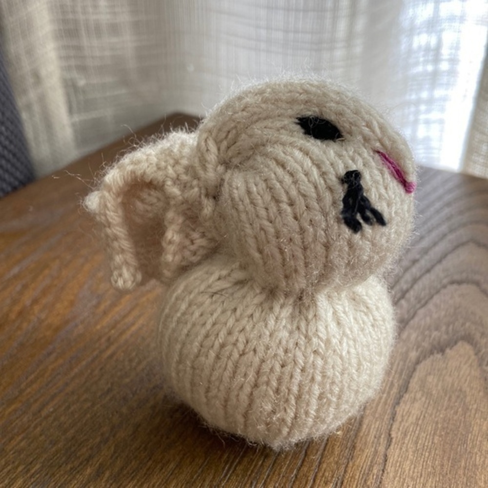 Small Cream Knit Bunny with no cotton tail
